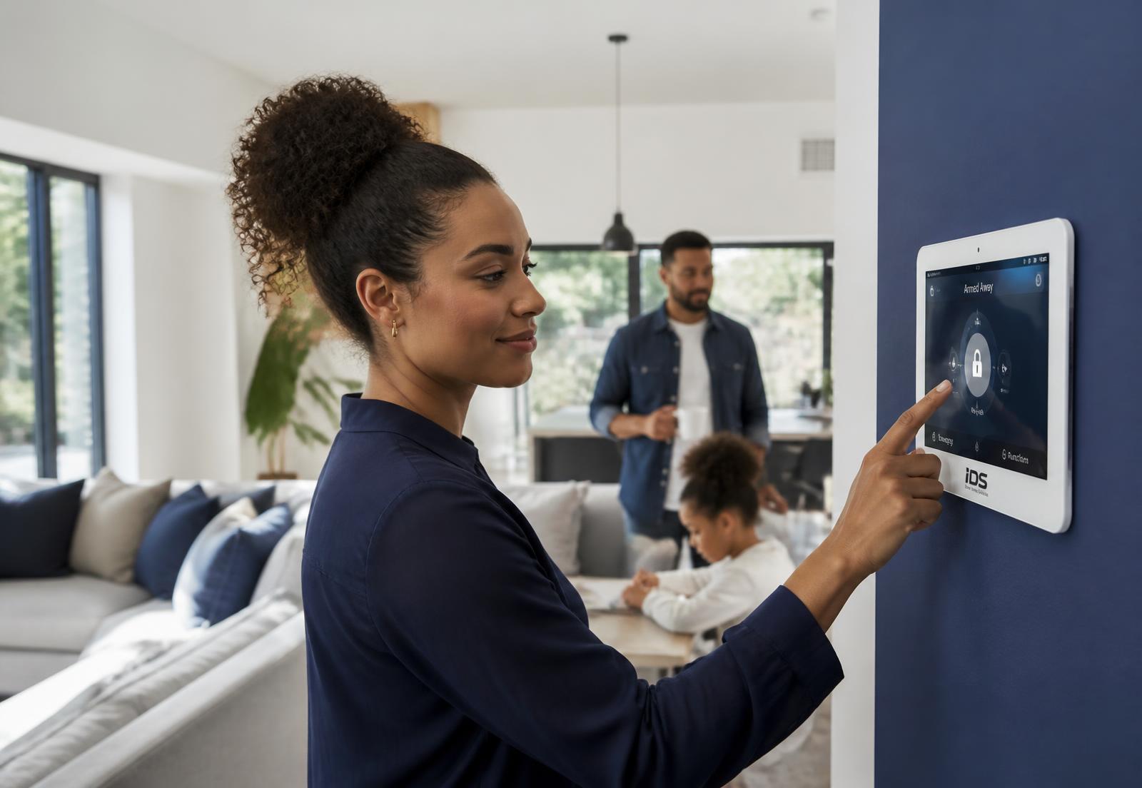 South African family using a smart home security system at home
